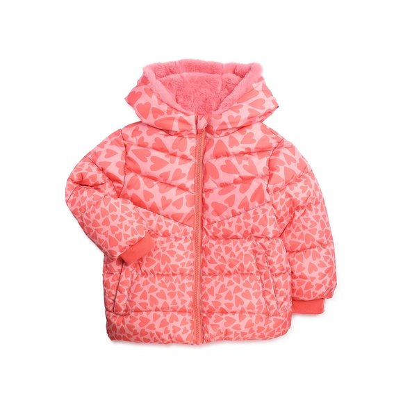 NWT Swiss Tech Baby and Toddler Girls Puffer Jacket with Hood, Sizes 12M